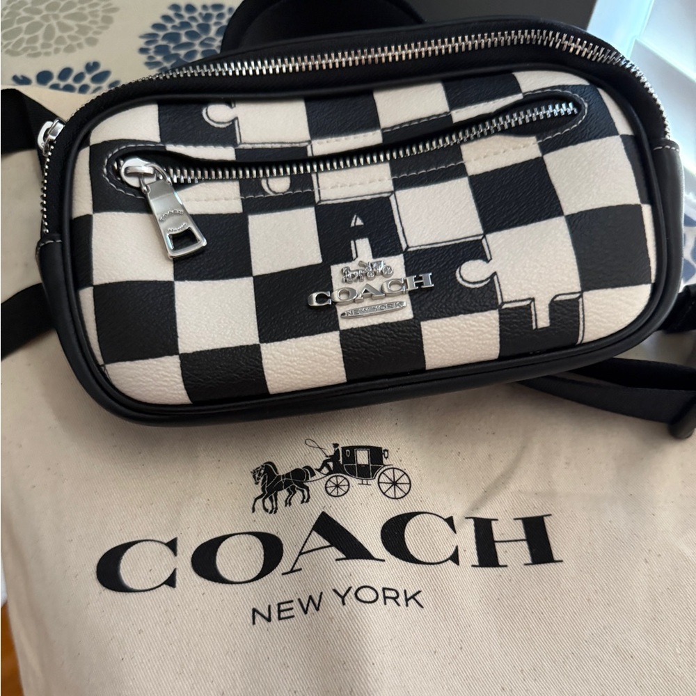 Coach Black and White Checkered mini belt Bag sold out